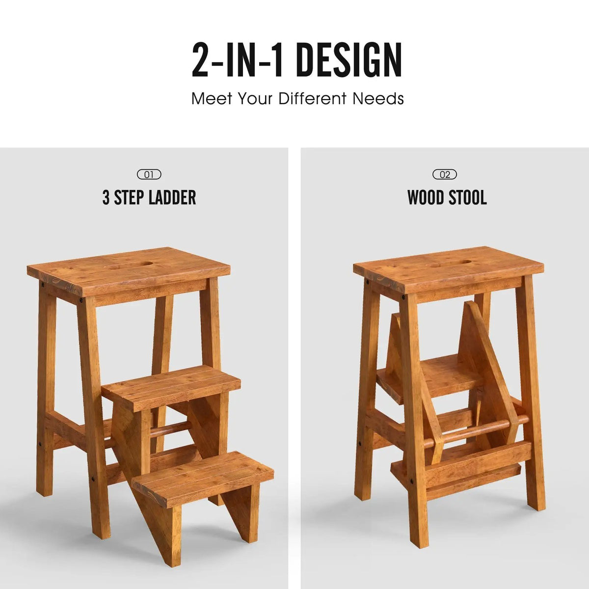 3-in-1 Rubber Wood Step Stool with Convenient Handle, photo 7 of 10