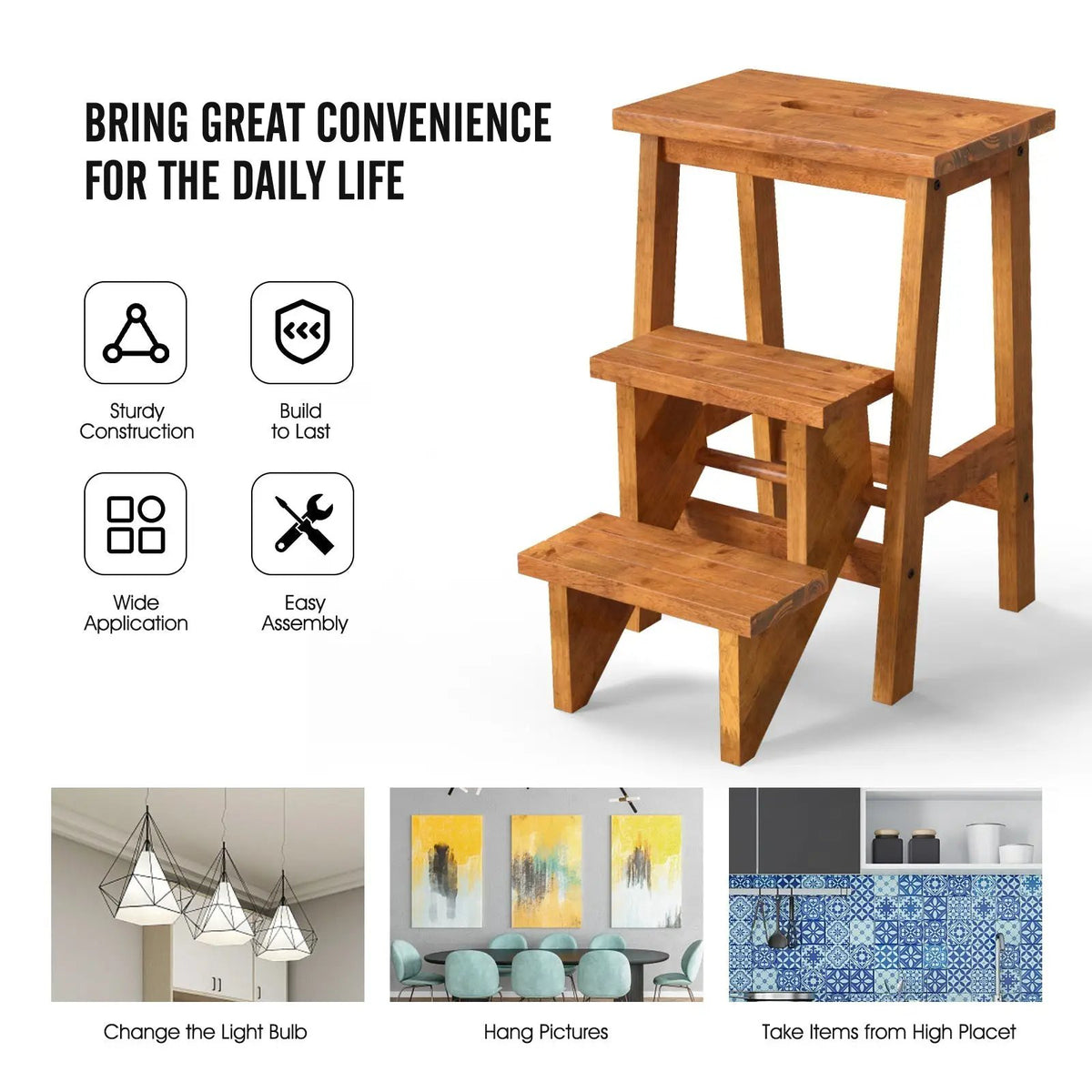 3-in-1 Rubber Wood Step Stool with Convenient Handle, photo 8 of 10