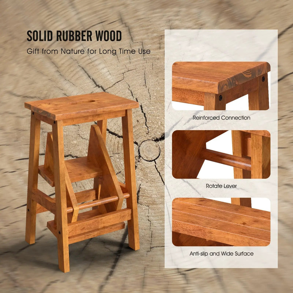3-in-1 Rubber Wood Step Stool with Convenient Handle, photo 6 of 10
