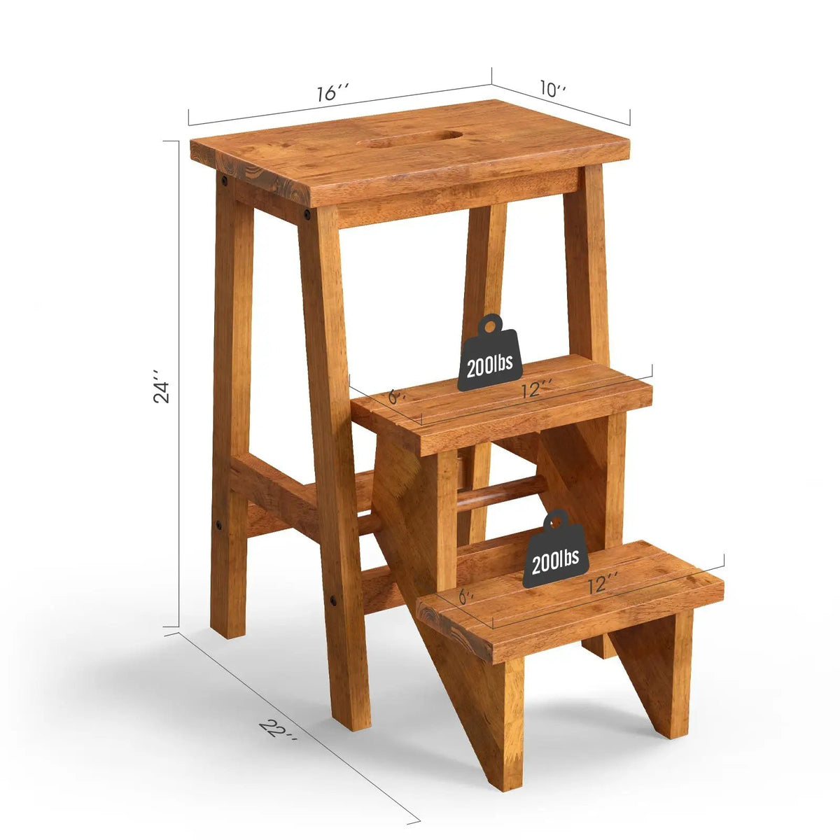 3-in-1 Rubber Wood Step Stool with Convenient Handle, photo 4 of 10