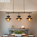 GobekUsa 3-Light Linear Hanging Island Pendant - Traditional Black Metal Lamp with Flared Shade