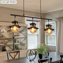 GobekUsa 3-Light Linear Hanging Island Pendant - Traditional Black Metal Lamp with Flared Shade