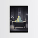Funny Halloween Art, Ghost Takin' A Bath, Framed Canvas Print, Halloween Canvas, Ghost In The Tub, Goofy Gothic Victorian Art