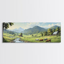 Farmhouse Field Landscape Oil Painting Large Wall Art Canvas Print, Framed Canvas Nature Wall Decor, Rustic Country Landscape Living Room