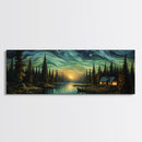 Vah Gogh Inspired Starry Night Farmhouse Painting Framed Canvas Print, Beautiful Minimalist Landscape Painting, Wall Art