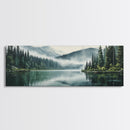 Ready To Hang Panoramic Foggy Pine Forest Canvas Wall Art, Nature Wall Art, Misty Green Forest Print, Modern Home Decor, Ready To Hang Art