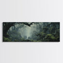 In The Forest - Ready To Hang Panoramic Foggy Pine Forest Canvas Wall Art, Nature Wall Art, Misty Green Forest Print, Modern Home Decor