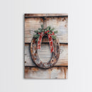 Christmas Horseshoe Framed Canvas Print, Horse Shoe With Mistletoe, Wood Framed Christmas Art, Western Decor, Boho Christmas, Minimalist