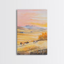 Horses Grazing In Golden Fields Framed Canvas Print Autumn Country Landscape Best Gift Holiday Wall Art Farmhouse Christmas Decor