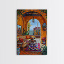 Spanish Villa With Cactus And Flowers Framed Canvas Print Rustic Home Decor Best Gift Idea Bright Courtyard Seasonal Wall Art