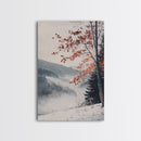 Canvas Print of Snowy Mountain Trees Red Leaves, Winter Wonderland Wall Art, Best Gift Idea, Moody Landscape, Rustic Christmas Decor