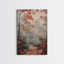 Framed Canvas Print of Autumn Pathway with Red Leaves, Seasonal Wall Art, Best Gift Idea, Modern Farmhouse Fall Decor, Moody Landscape