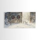Christmas decor farmhouse Framed Canvas Print snowy barn Christmas scene holiday wall art best gift Christmas decor Christmas tree art 2024