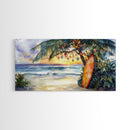 Palm Tree Decorated for Christmas by the Beach, Canvas Print, Tropical Holiday Art, Coastal Christmas Wall Art, Nautical Christmas Decor