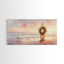 Tropical Beach Sunset Surfboard Wreath Canvas Print | Coastal Christmas Art Gift | Beach Christmas Decor | 2024 Christmas Home Wall Art