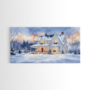 Cozy Winter House with Snowy Landscape, Christmas Decor, Framed Canvas Print, Farmhouse Christmas Decor, Seasonal Wall Art, Gift Idea