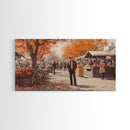 Cowboy in green jacket, snow-capped mountains trees, Framed Canvas Print, tall western Christmas wall art, winter decor, colorful landscape