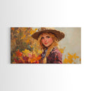Cowgirl Amongst The Fall Leaves, Framed Canvas Print, Serene Fall Wall Decor, Perfect Rustic Seasonal Wall Art and Gift Idea