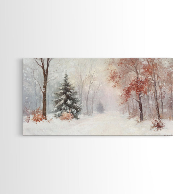 Winter In The Forest, Snowy Landscape Painting, Winter Art, Framed Canvas Print, nostalgic fall festival art for cozy seasonal home decor