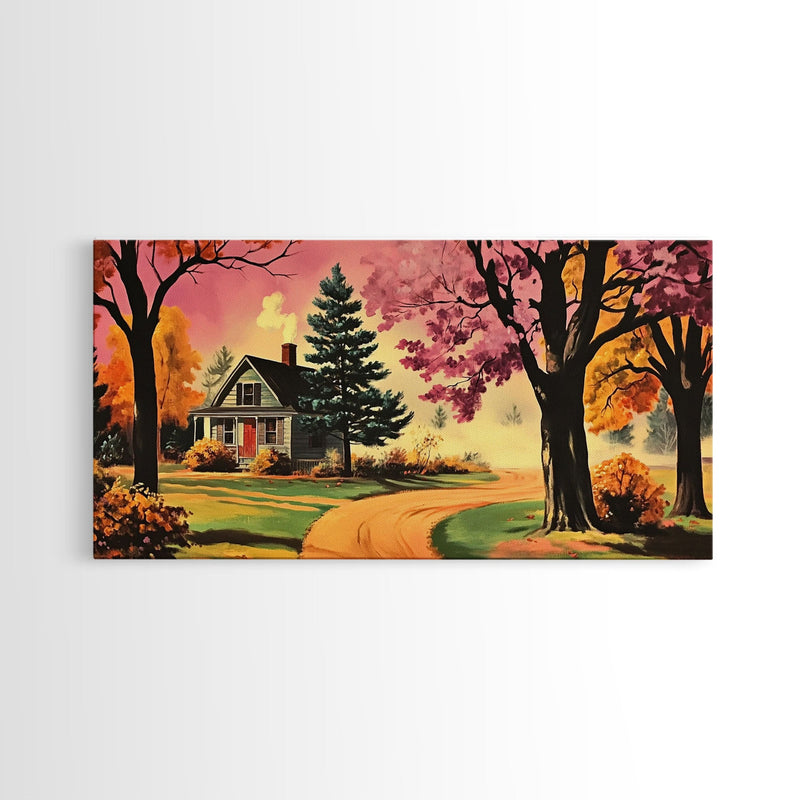 Autumn Landscape Framed Canvas Print, Cozy Country Farmhouse Pathway Art, Fall Home Decor, Modern Farmhouse Seasonal Wall Art Gift Idea