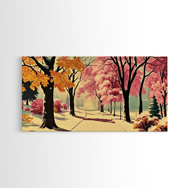 Autumn Park Path Framed Canvas Print, Warm Fall Trees and Pathway Wall Art, Seasonal Fall Home Decor, Farmhouse Gift Idea, Holiday Wall Art