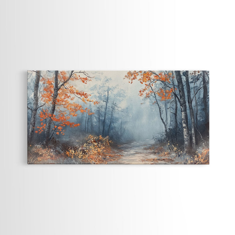 Winter Forest Path Framed Canvas Print, Misty Trees and Snow Scene, Landscape, Winter Wonderland Art, Christmas Home Decor, Holiday Gift