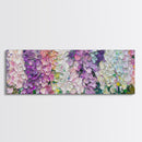 White, Pink and Purple Wild Flowers, Framed Canvas Print, Floral Oil Painting, Abstract Flower Painting, Panoramic Oversized Wall Art