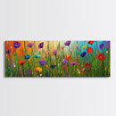 Purple Flowers, Panoramic Floral Print, Framed Canvas Art, Wildflowers Painting Spring Flower Watercolor Art Print, Field of Wildflowers