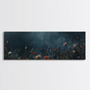 Dark & Moody Wild Flowers At Night, Framed Canvas Print, Panoramic Thought Provoking Wall Art, Above Bed Art, Dark Floral Painting