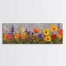 Rustic Wildflower Print, Wood Framed Canvas Art, Wild Flowers Oil Painting Print, Boho Style Minimalist Decor, Farmhouse Art