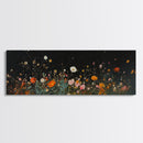 Dark & Moody Wild Flowers Under a Full Moon, Framed Canvas Print, Panoramic Extra Wide Wall Art, Oversized Home Decor