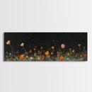 Dark & Moody Wild Flowers Under a Full Moon, Framed Canvas Print, Panoramic Extra Wide Wall Art, Oversized Home Decor, Modern Farmhouse Art