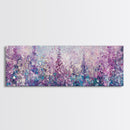 Purple Flower Painting, Lavender and Lilacs, Framed Canvas Print, Boho Style Panoramic Painting Wall Art, Purple and Blue Flowers