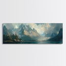Moody Landscape Painting Print, Overcast Stormy Day In The Mountains, Thought Provoking Wall Art, Oversized Panoramic Ultra Wide Art