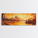 Golden Hour Over The Mountains, Sunset Landscape Painting Print, Wood Framed Artwork, Ultra Wide Panoramic Print