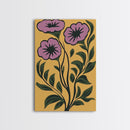Framed Canvas Canvas Wall Art Mid-Century Modern Boho Flower Print, Purple and Yellow Wall Art, Modern Art Boho Home Decor, Minimalist