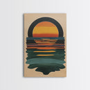 Art Deco Sunset Over The Ocean, Minimalist Home Decor Canvas Print, Emerald Green Ocean With Sunrise, Boho Art