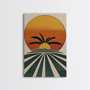 Palm Tree Sunset, Wood Framed Wall Art, Canvas Print, Boho Home Decor, Retro Style Modern Art