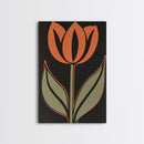 Framed Canvas Wall Art, Dark Botanical Black Background Orange Flower Modern Boho Wall Art Living Room Decor Above Sofa