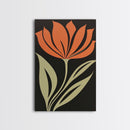Wood Framed Canvas Print, Orange Wild Flower Botanical Print, Mid Century Modern Home Decor, Modern Farmhouse, Subdued Art