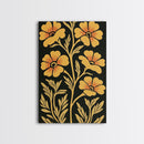 Framed Canvas Wall Art Botanical Print, Yellow Flowers on Black background, Wildflowers, Botanical Floral Modern Art, Boho Decor