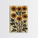 Cute Framed Canvas Wall Art Flower Print, Wild Flowers on Cream Background, Modern Home Decor, Boho Minimalist Wall Art
