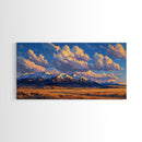 Sunset Over The Mountains Framed Canvas Print, Panoramic Art, Large Format Horizontal Panoramic Wall Art