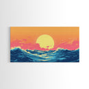 Vaporwave Sunset Over Ocean Waves Framed Canvas Print, Retro Vibes Wall Art