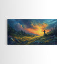 Painting Of a Cross in A Beautiful Landscape Christian Wall Art Framed Canvas Print