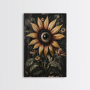 Cyclops Sunflower Framed Canvas Print - Spooky Home Decor - Halloween Wall Art - Dark Academia Macabre Wall Art Goth Botanical Art