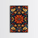 Botanical Floral Tile Pattern Framed Canvas Print, Southwestern Decor, Modern Farmhouse, Pueblo Style Art, Mexicano Chicano Art