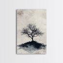 Black and White Charcoal Sketch Print of a Dead Tree, Framed Canvas Print, Wabi Sabi Art, Minimalist Wabi Sabi Home Decor