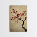 Japanese Maple Tree in Spring, Framed Canvas Print, Cherry Blossoms Painting, Wood Framed Living Room Art, Minimalist Decor