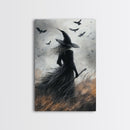 Witch Painting Print, Spooky Season Witchy Wall Art, Framed Canvas Print, Gothic Home Decor, Goth Decor, Witch Wall Art, Halloween Decor